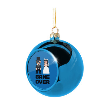 8bit Game Over Couple Wedding, Blue Christmas tree ball ornament 8cm
