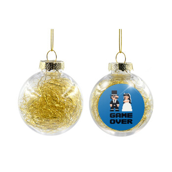 8bit Game Over Couple Wedding, Χριστουγεννιάτικη μπάλα δένδρου διάφανη με χρυσό γέμισμα 8cm