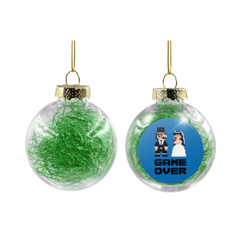 8bit Game Over Couple Wedding, Χριστουγεννιάτικη μπάλα δένδρου διάφανη με πράσινο γέμισμα 8cm