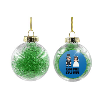 8bit Game Over Couple Wedding, Transparent Christmas tree ball ornament with green filling 8cm