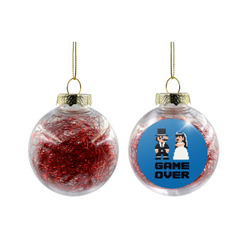 8bit Game Over Couple Wedding, Transparent Christmas tree ball ornament with red filling 8cm