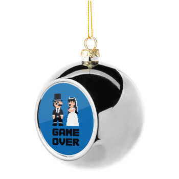 8bit Game Over Couple Wedding, Silver 8cm Christmas tree ball ornament