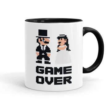 8bit Game Over Couple Wedding, Κούπα χρωματιστή μαύρη, κεραμική, 330ml