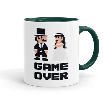 8bit Game Over Couple Wedding, Κούπα χρωματιστή πράσινη, κεραμική, 330ml
