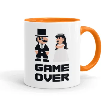 8bit Game Over Couple Wedding, Κούπα χρωματιστή πορτοκαλί, κεραμική, 330ml