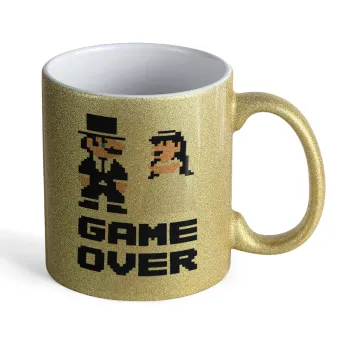 8bit Game Over Couple Wedding, Κούπα Χρυσή Glitter που γυαλίζει, κεραμική, 330ml