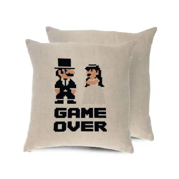 8bit Game Over Couple Wedding, Μαξιλάρι καναπέ ΛΙΝΟ 40x40cm περιέχεται το  γέμισμα