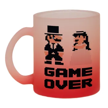 8bit Game Over Couple Wedding, Κούπα γυάλινη δίχρωμη με βάση το κόκκινο ματ, 330ml