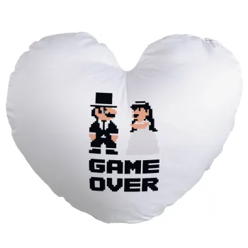 8bit Game Over Couple Wedding, Μαξιλάρι καναπέ καρδιά 40x40cm περιέχεται το  γέμισμα