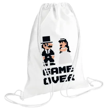 8bit Game Over Couple Wedding, Τσάντα πλάτης πουγκί GYMBAG λευκή (28x40cm)