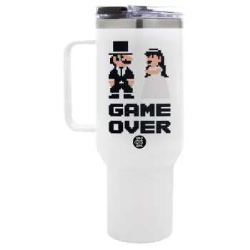 8bit Game Over Couple Wedding, Mega Tumbler με καπάκι, διπλού τοιχώματος (θερμό) 1,2L