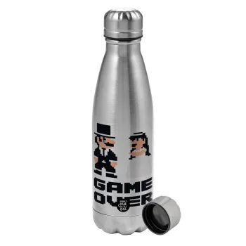 8bit Game Over Couple Wedding, Metallic water bottle, stainless steel, 750ml