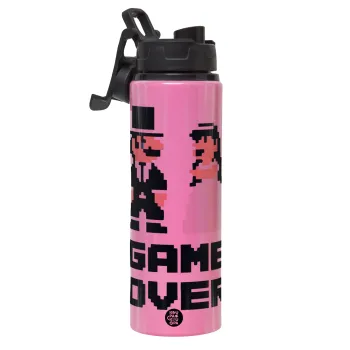 8bit Game Over Couple Wedding, Metallic water bottle with safety lid, 850ml aluminum