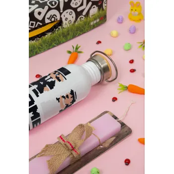 8bit Game Over Couple Wedding, Πασχαλινή Λαμπάδα με παγούρι μεταλλικό (620ml, stainless steel) & κερί αρωματικό πλακέ (30cm) (ΡΟΖ)