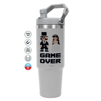 8bit Game Over Couple Wedding, GREY color, 890ml (30oz) stainless Steel Tumbler with Handle