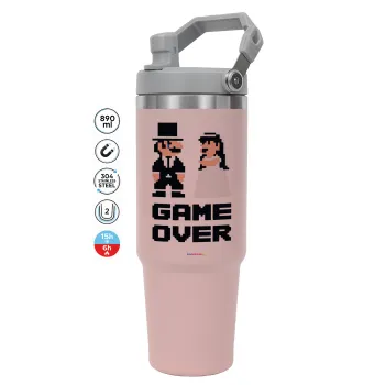 8bit Game Over Couple Wedding, Pink color, 890ml (30oz) stainless Steel Tumbler with Handle