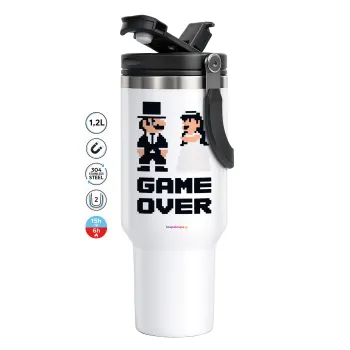 8bit Game Over Couple Wedding, Mega Stainless steel Tumbler with lid, double wall 1,2L