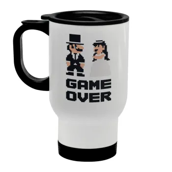 8bit Game Over Couple Wedding, Κούπα ταξιδιού ανοξείδωτη με καπάκι, διπλού τοιχώματος (θερμό) λευκή 450ml