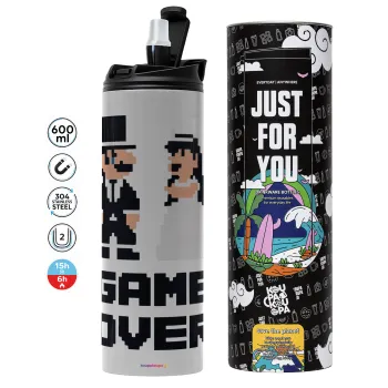 8bit Game Over Couple Wedding, Tumbler stainless steel GREY 600ml