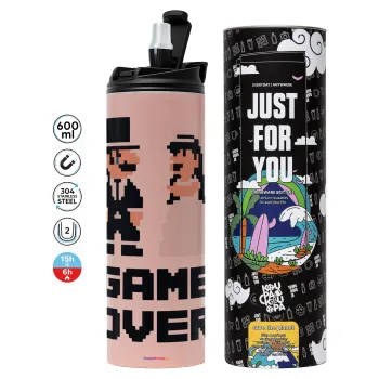 8bit Game Over Couple Wedding, Tumbler stainless steel PINK 600ml