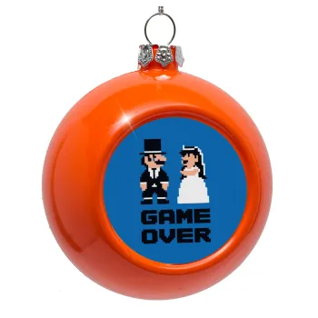 8bit Game Over Couple Wedding, Orange Christmas tree ornament bauble 8cm