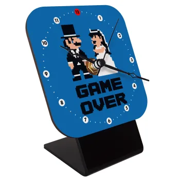 8bit Game Over Couple Wedding, Quartz Wooden table clock with hands (10cm)