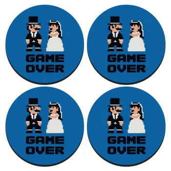 8bit Game Over Couple Wedding, ΣΕΤ 4 Σουβέρ ξύλινα στρογγυλά (9cm)