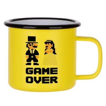 8bit Game Over Couple Wedding, Metallic enamel MATT Yellow cup 360ml
