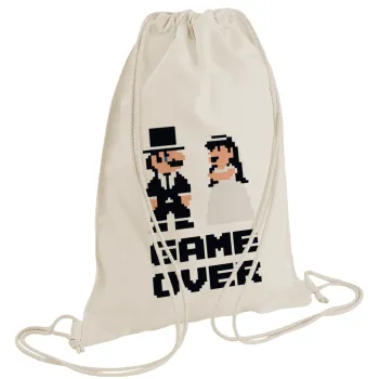 8bit Game Over Couple Wedding, Backpack bag GYMBAG natural (28x40cm)