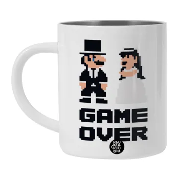 8bit Game Over Couple Wedding, Λευκή Ανοξείδωτη Μεταλλική Κούπα 450ml - Διπλού Τοιχώματος 
