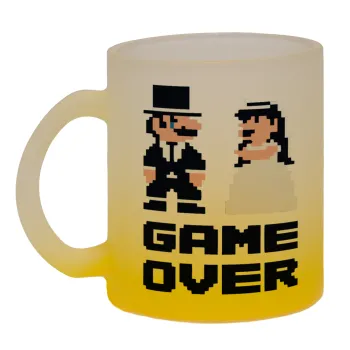 8bit Game Over Couple Wedding, Κούπα γυάλινη δίχρωμη με βάση το κίτρινο ματ, 330ml