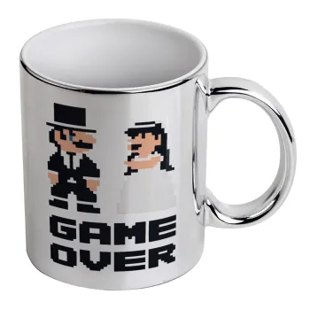8bit Game Over Couple Wedding, Mug ceramic, silver mirror, 330ml