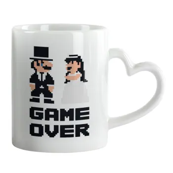 8bit Game Over Couple Wedding, Κούπα καρδιά χερούλι λευκή, κεραμική, 330ml