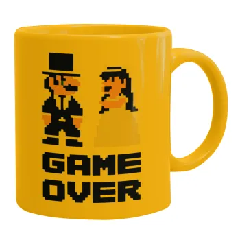 8bit Game Over Couple Wedding, Ceramic coffee mug yellow, 330ml