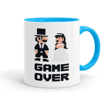 8bit Game Over Couple Wedding, Κούπα χρωματιστή γαλάζια, κεραμική, 330ml
