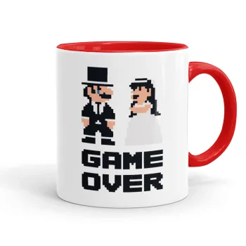 8bit Game Over Couple Wedding, Κούπα χρωματιστή κόκκινη, κεραμική, 330ml