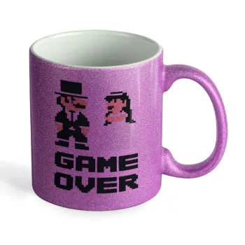 8bit Game Over Couple Wedding, Κούπα Μωβ Glitter που γυαλίζει, κεραμική, 330ml