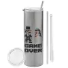 Tumbler stainless steel Silver 600ml, with metal straw & cleaning brush