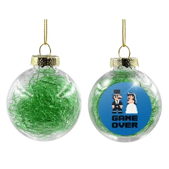8bit Game Over Couple Wedding, Transparent Christmas tree ball ornament with green filling 8cm