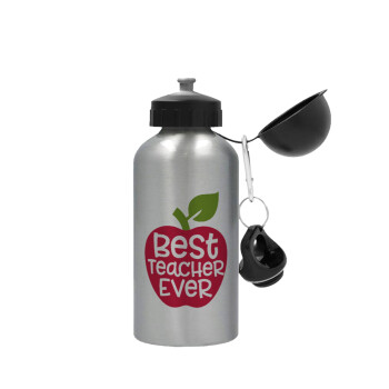 best teacher ever, apple!, Metallic water jug, Silver, aluminum 500ml