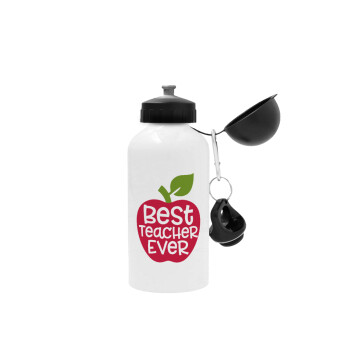 best teacher ever, apple!, Metal water bottle, White, aluminum 500ml