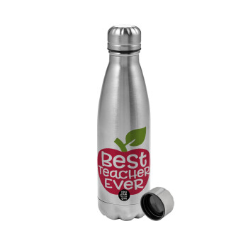 best teacher ever, apple!, Metallic water bottle, stainless steel, 750ml