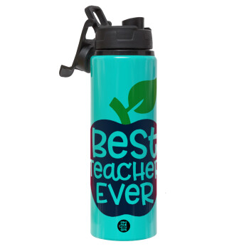 best teacher ever, apple!, Metallic water bottle with safety lid, 850ml aluminum