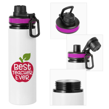 best teacher ever, apple!, Metallic water bottle with safety lid, 850ml aluminum