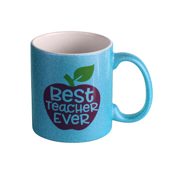 best teacher ever, apple!, Κούπα Σιέλ Glitter που γυαλίζει, κεραμική, 330ml
