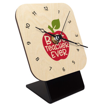 best teacher ever, apple!, Quartz Table clock in natural wood (10cm)