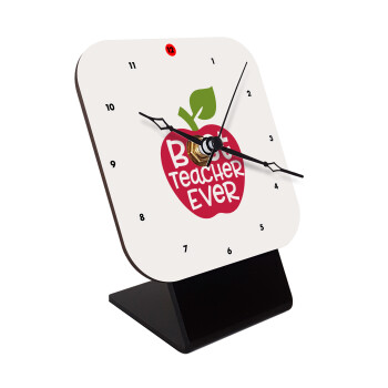 best teacher ever, apple!, Επιτραπέζιο ρολόι ξύλινο με δείκτες (10cm)