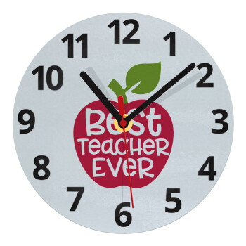 best teacher ever, apple!, Ρολόι τοίχου γυάλινο (20cm)