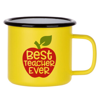 best teacher ever, apple!, Κούπα Μεταλλική εμαγιέ ΜΑΤ Κίτρινη 360ml