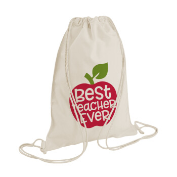 best teacher ever, apple!, Τσάντα πλάτης πουγκί GYMBAG natural (28x40cm)